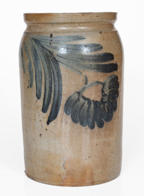 Attrib. William Linton, Baltimore, MD Stoneware Jar w/ Cobalt Floral Decoration, mid 19th century