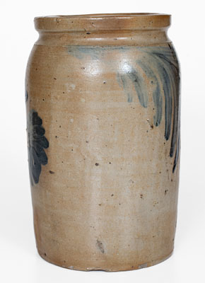 Attrib. William Linton, Baltimore, MD Stoneware Jar w/ Cobalt Floral Decoration, mid 19th century