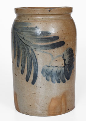 Attrib. William Linton, Baltimore, MD Stoneware Jar w/ Cobalt Floral Decoration, mid 19th century