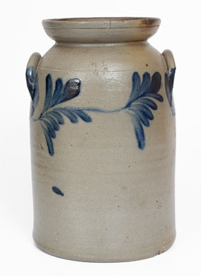 Attrib. Richard C. Remmey (Philadelphia, PA) Stoneware Churn w/ Cobalt Foliate Decoration, c1875