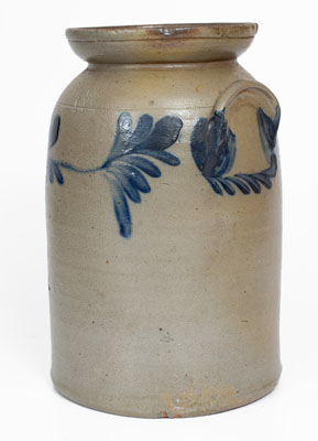 Attrib. Richard C. Remmey (Philadelphia, PA) Stoneware Churn w/ Cobalt Foliate Decoration, c1875