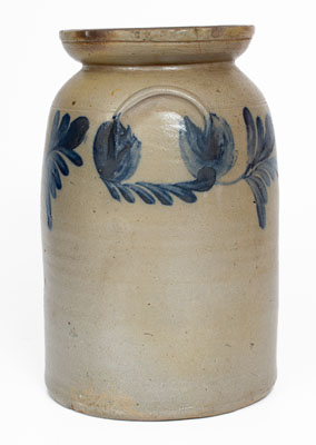 Attrib. Richard C. Remmey (Philadelphia, PA) Stoneware Churn w/ Cobalt Foliate Decoration, c1875