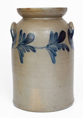 Attrib. Richard C. Remmey (Philadelphia, PA) Stoneware Churn w/ Cobalt Foliate Decoration, c1875