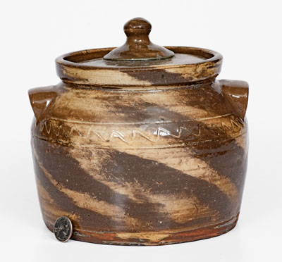 REINHARDT BROS. / VALE, N.C. Stoneware Swirl Bean Pot w/ Lid, circa 1930