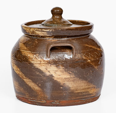 REINHARDT BROS. / VALE, N.C. Stoneware Swirl Bean Pot w/ Lid, circa 1930