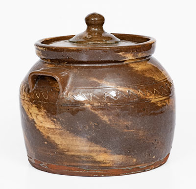 REINHARDT BROS. / VALE, N.C. Stoneware Swirl Bean Pot w/ Lid, circa 1930