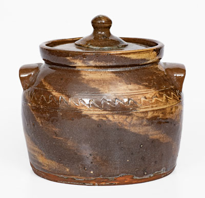 REINHARDT BROS. / VALE, N.C. Stoneware Swirl Bean Pot w/ Lid, circa 1930