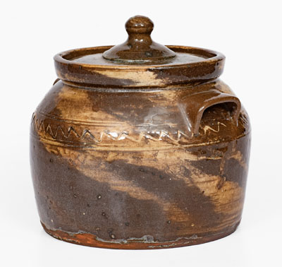 REINHARDT BROS. / VALE, N.C. Stoneware Swirl Bean Pot w/ Lid, circa 1930