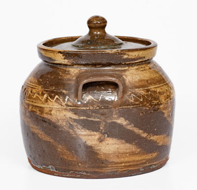 REINHARDT BROS. / VALE, N.C. Stoneware Swirl Bean Pot w/ Lid, circa 1930