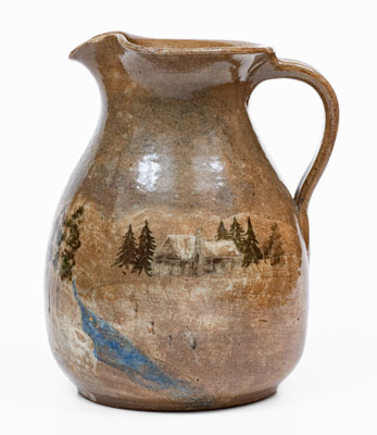 HILTON (Catawba County, North Carolina) Stoneware Pitcher w/ House Scene, c1940