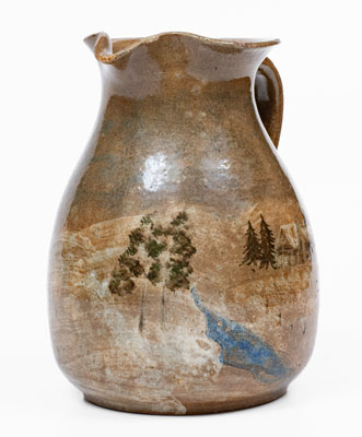 HILTON (Catawba County, North Carolina) Stoneware Pitcher w/ House Scene, c1940