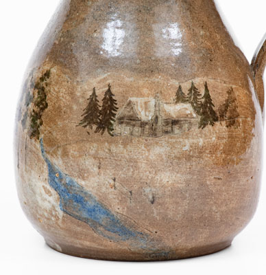 HILTON (Catawba County, North Carolina) Stoneware Pitcher w/ House Scene, c1940