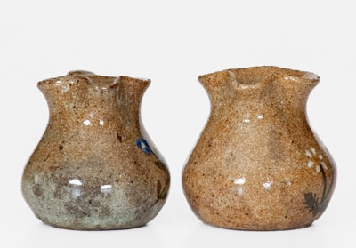 Two Miniature HILTON Stoneware Pitchers w/ Floral Motifs, Catawba County, NC, circa 1940