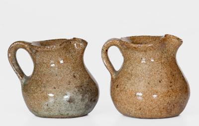 Two Miniature HILTON Stoneware Pitchers w/ Floral Motifs, Catawba County, NC, circa 1940