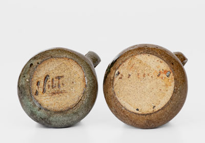 Two Miniature HILTON Stoneware Pitchers w/ Floral Motifs, Catawba County, NC, circa 1940