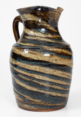 REINHARDT BROS. / VALE, NC Alkaline-Glazed Stoneware Pitcher w/ Swirl Pattern, c1935