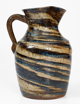 REINHARDT BROS. / VALE, NC Alkaline-Glazed Stoneware Pitcher w/ Swirl Pattern, c1935