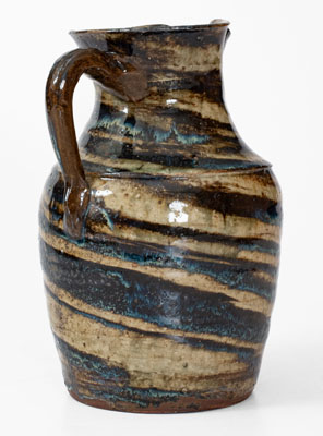 REINHARDT BROS. / VALE, NC Alkaline-Glazed Stoneware Pitcher w/ Swirl Pattern, c1935