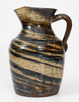 REINHARDT BROS. / VALE, NC Alkaline-Glazed Stoneware Pitcher w/ Swirl Pattern, c1935