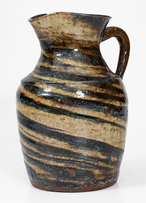 REINHARDT BROS. / VALE, NC Alkaline-Glazed Stoneware Pitcher w/ Swirl Pattern, c1935