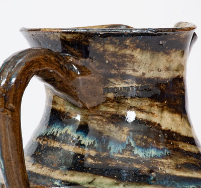 REINHARDT BROS. / VALE, NC Alkaline-Glazed Stoneware Pitcher w/ Swirl Pattern, c1935