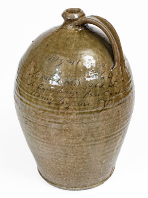 Highly Important Thomas Owenby, Union District, SC 1864 Stoneware Jug: 