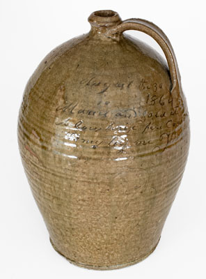 Highly Important Thomas Owenby, Union District, SC 1864 Stoneware Jug: 