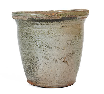 Possibly Unique Stoneware Jar w/ Elaborate Incised Inscription, Daniel Mayner at the Moses P. Harmon Pottery, Greene County, TN