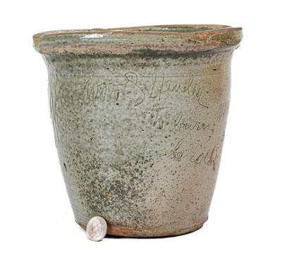 Possibly Unique Stoneware Jar w/ Elaborate Incised Inscription, Daniel Mayner at the Moses P. Harmon Pottery, Greene County, TN