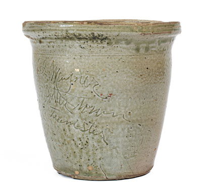 Possibly Unique Stoneware Jar w/ Elaborate Incised Inscription, Daniel Mayner at the Moses P. Harmon Pottery, Greene County, TN