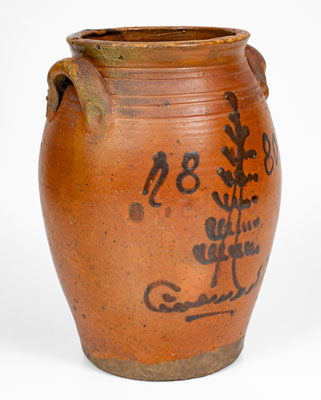 Very Rare Redware Jar w/ Manganese Slip Foliate Decoration, Dated 1880, att. Mottern Pottery, Carter County, TN