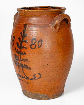 Very Rare Redware Jar w/ Manganese Slip Foliate Decoration, Dated 1880, att. Mottern Pottery, Carter County, TN