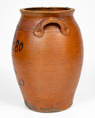 Very Rare Redware Jar w/ Manganese Slip Foliate Decoration, Dated 1880, att. Mottern Pottery, Carter County, TN