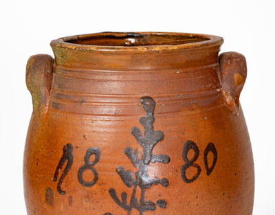 Very Rare Redware Jar w/ Manganese Slip Foliate Decoration, Dated 1880, att. Mottern Pottery, Carter County, TN