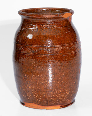 Glazed Redware Jar, Incised 