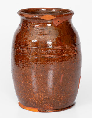 Glazed Redware Jar, Incised 