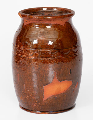 Glazed Redware Jar, Incised 