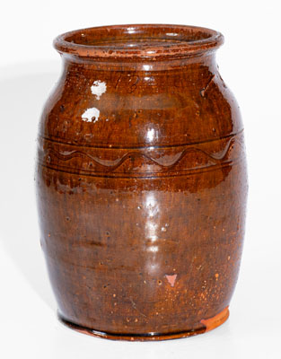 Glazed Redware Jar, Incised 