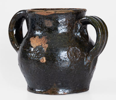 Extremely Rare Copper-Glazed Redware Sugar Bowl, attrib. Christopher Alexander Haun, Greene County, TN