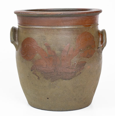 Very Rare attrib. Isaac Warnack, Upper Alton, Illinois Stoneware Presentation Jar w/ Brown Slip Decoration, c1840