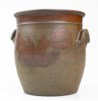 Very Rare attrib. Isaac Warnack, Upper Alton, Illinois Stoneware Presentation Jar w/ Brown Slip Decoration, c1840