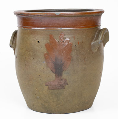 Very Rare attrib. Isaac Warnack, Upper Alton, Illinois Stoneware Presentation Jar w/ Brown Slip Decoration, c1840