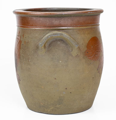 Very Rare attrib. Isaac Warnack, Upper Alton, Illinois Stoneware Presentation Jar w/ Brown Slip Decoration, c1840