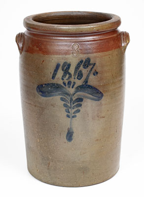 Rare Upper Alton, Illinois Stoneware Jar w/ Two-Color Slip Decoration and 1867 Date