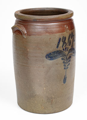 Rare Upper Alton, Illinois Stoneware Jar w/ Two-Color Slip Decoration and 1867 Date