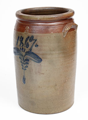 Rare Upper Alton, Illinois Stoneware Jar w/ Two-Color Slip Decoration and 1867 Date