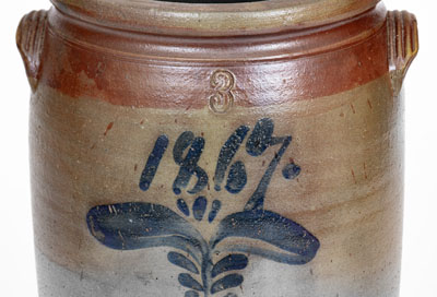 Rare Upper Alton, Illinois Stoneware Jar w/ Two-Color Slip Decoration and 1867 Date