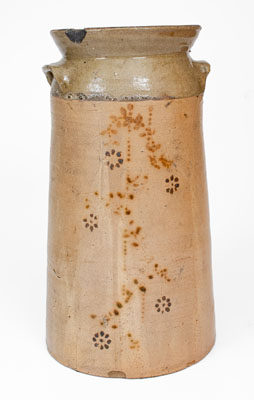 Rare Five-Gallon Stoneware Churn w/ Stenciled Brown-Slip Floral Decoration, attrib. Whelchel Family, Gaffney, SC