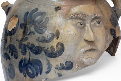 Important and Possibly Unique Large-Sized Stoneware Face Vessel Fragment attrib. James Hamilton, Beaver, PA, c1850