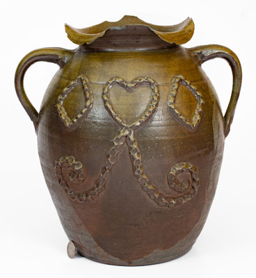 Exceptional Salt-Glazed Stoneware Jar w/ Applied Decoration, attrib. Hedgecough Pottery, Putnam County, TN